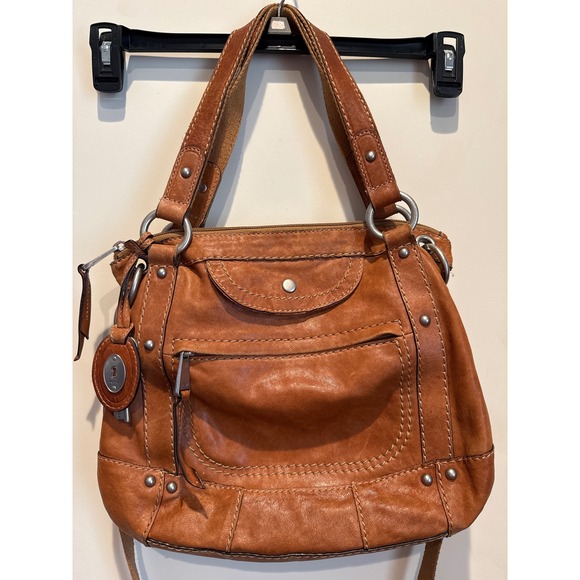 Fossil Handbags - Fossil Long Live Vintage 1954 Cognac Brown Leather Hobo Shoulder Bag Large *flaw